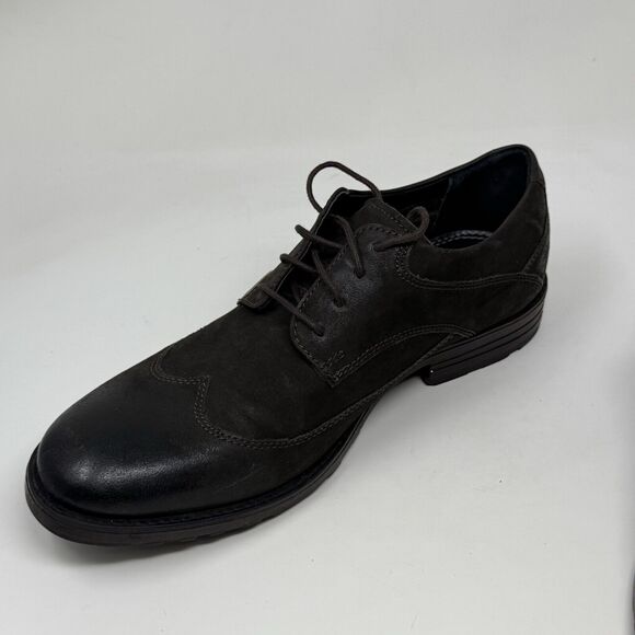 Clarks Denton Dane Derby Shoes Mens 10 M Brown Nubuck Leather Wingtip Oxford - Picture 8 of 15